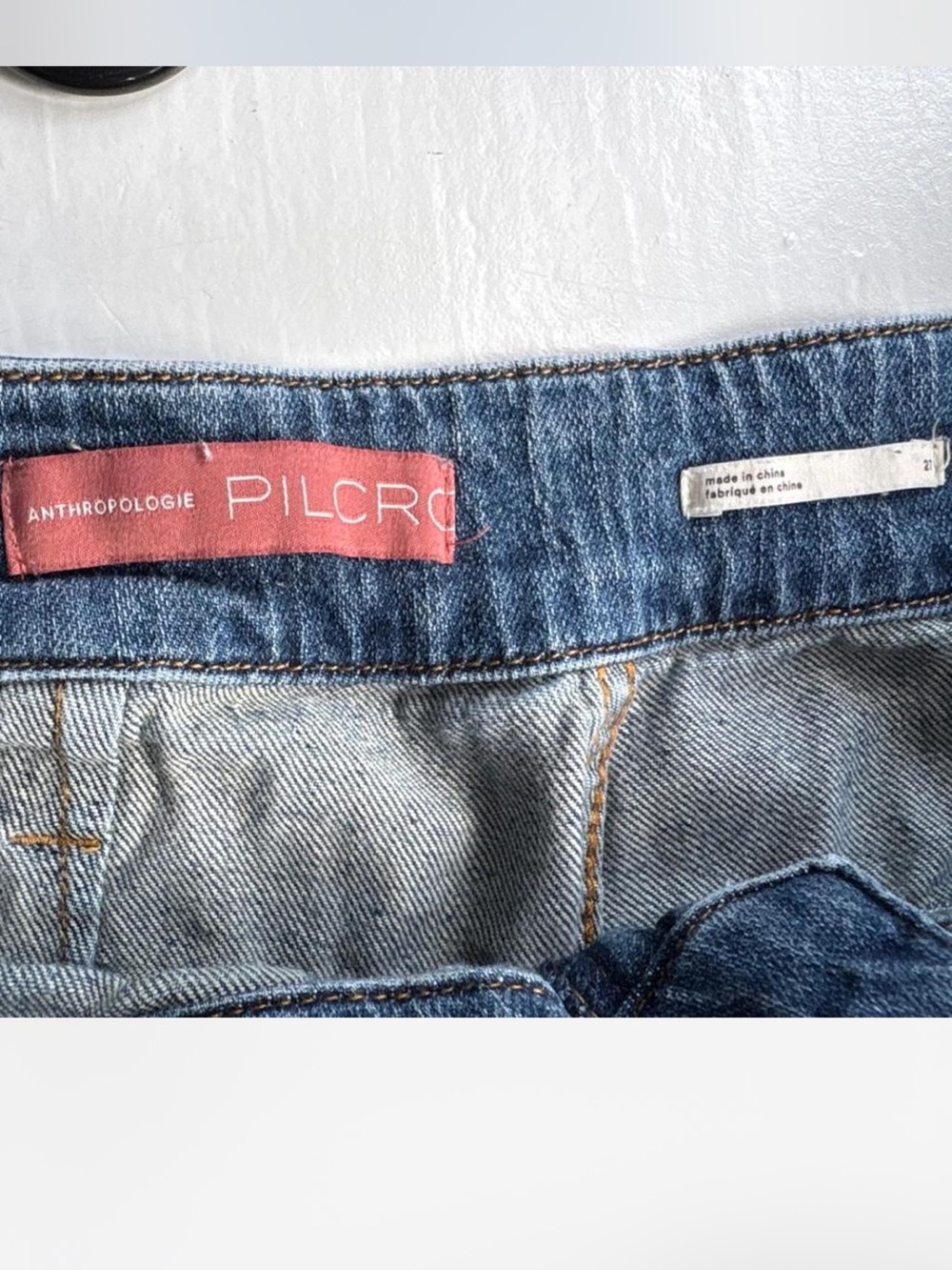 Anthropologie Pilcro Distressed Double Knee Patchwork Utility Jeans 27 EUC - Picture 2 of 5